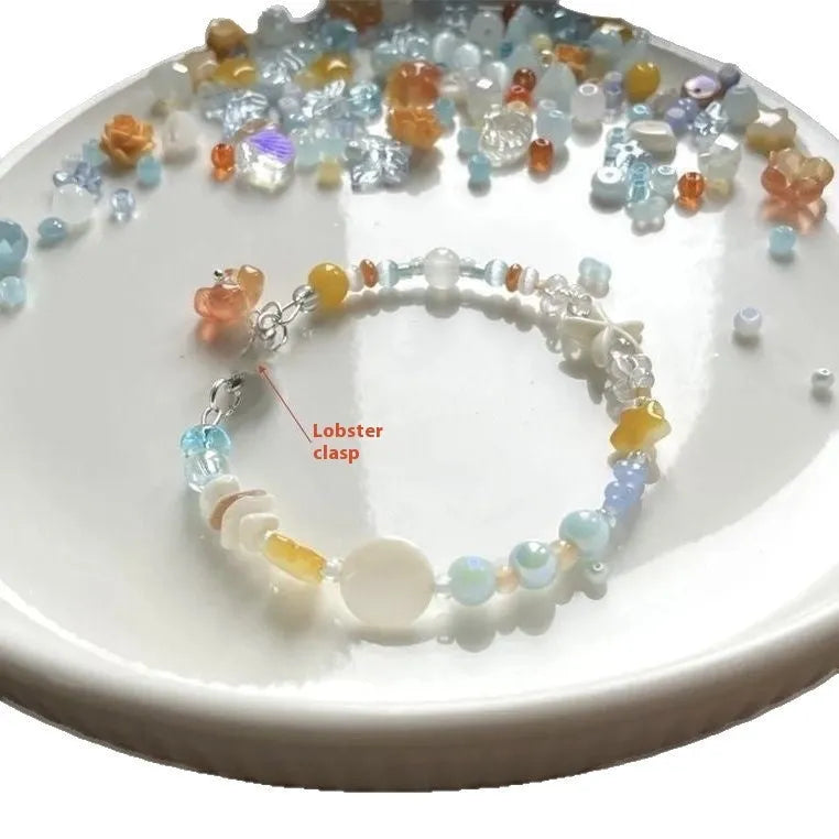 Orange mixed material diamond-shaped women's bracelet with round design elements