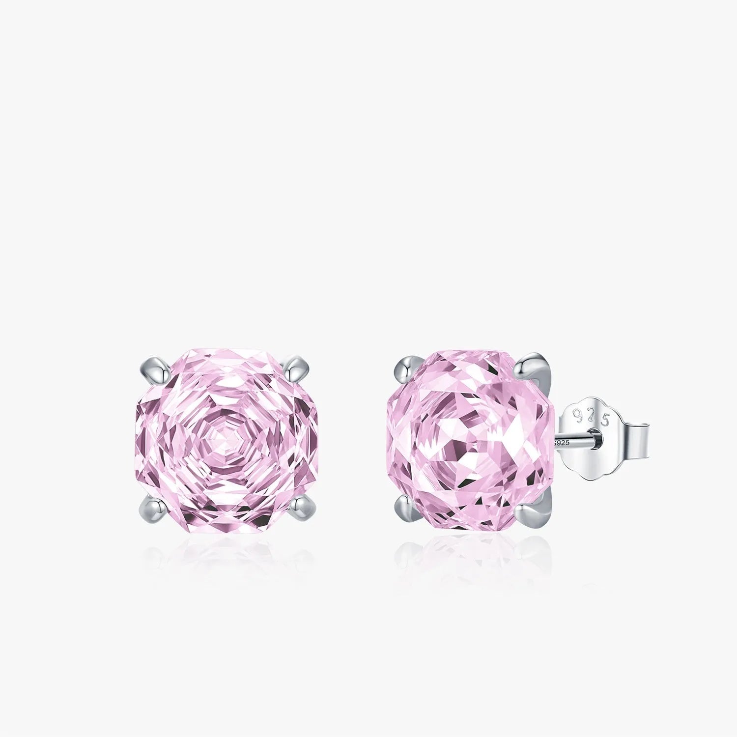 S925 sterling silver rose stud earrings with butterfly backs in pink finish