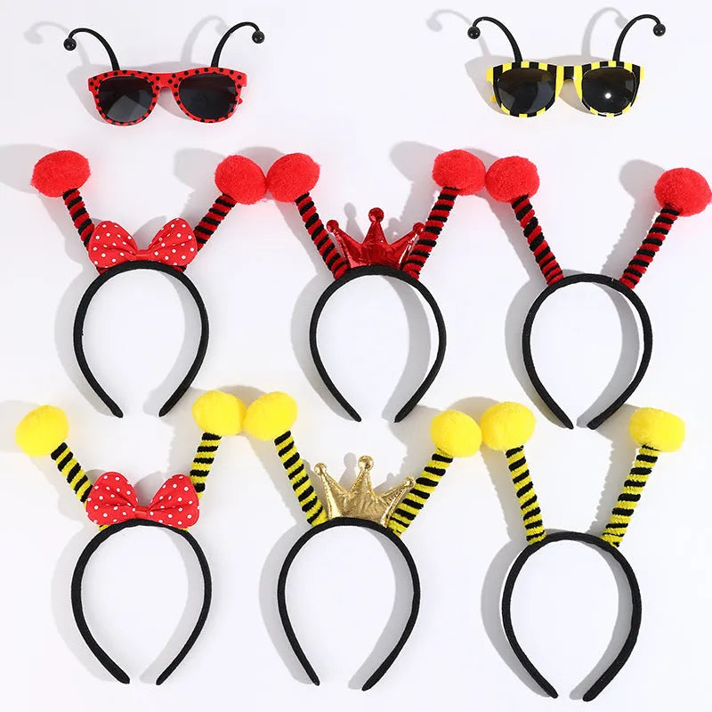 Yellow fabric bee costume headband and glasses set for children's dress up parties