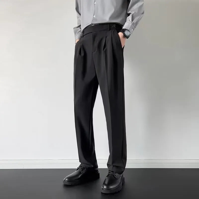Men's straight leg loose fit trousers in apricot and black colour options