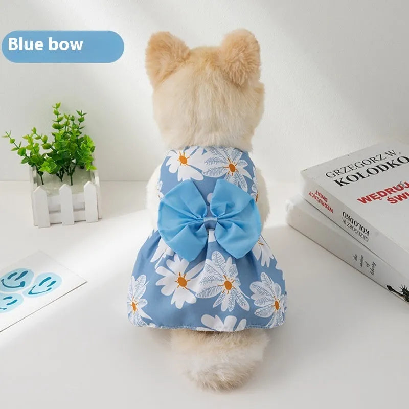 Ultra-thin polyester pet dress with floral butterfly knot decoration in princess style