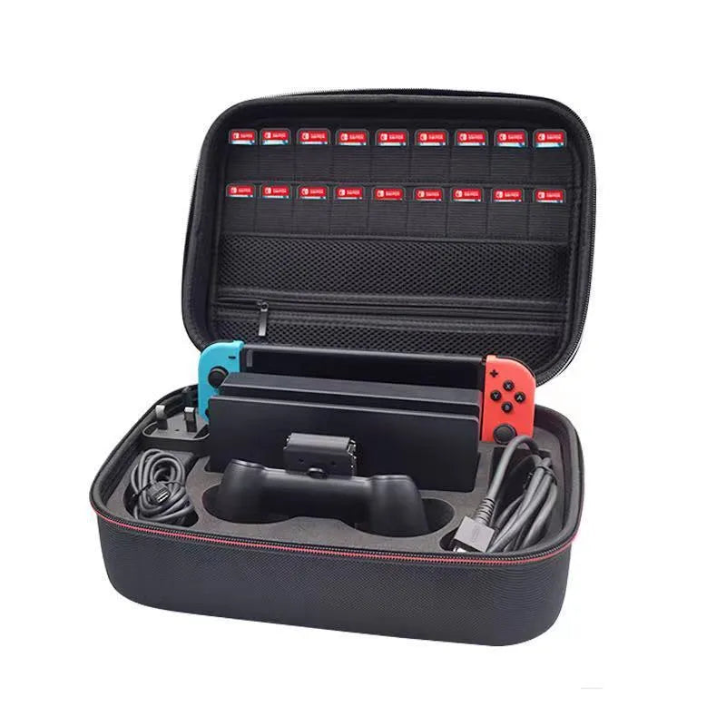 Black EVA hard-shell protective case for game console accessories like controllers and cables.