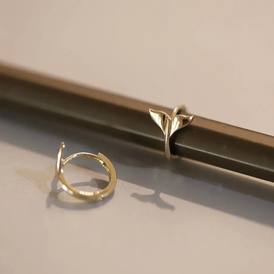Gold plated sterling silver fishtail earrings with 8-10mm diameter hoop