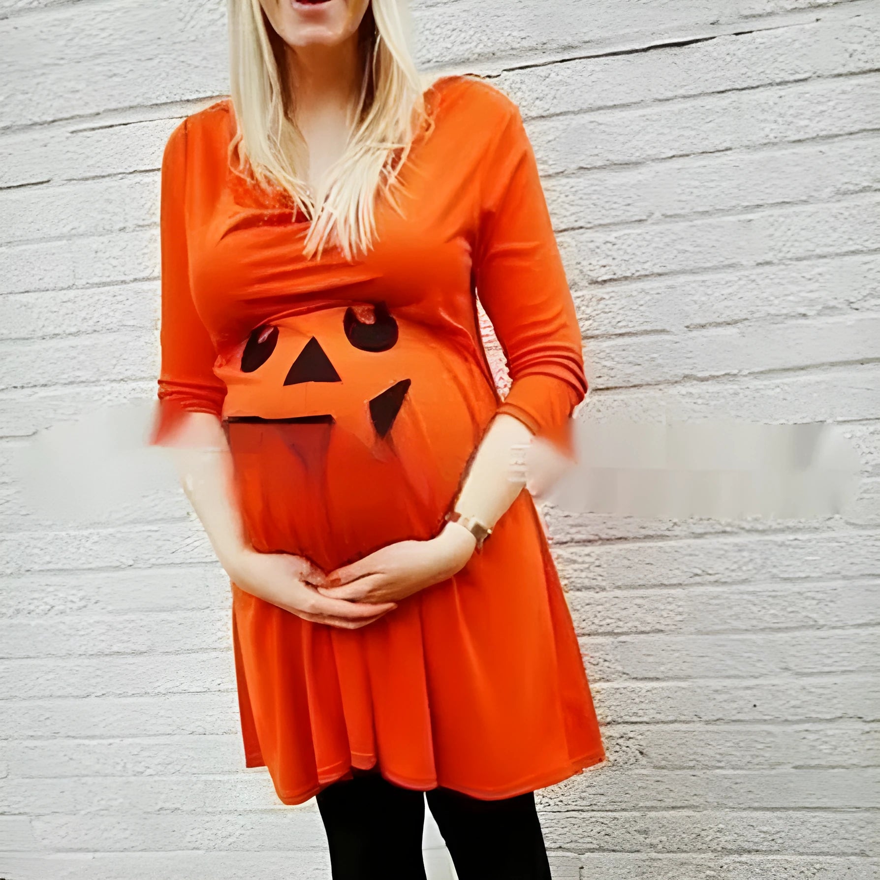 Orange cotton maternity dress with Halloween styling available in sizes S to 5XL