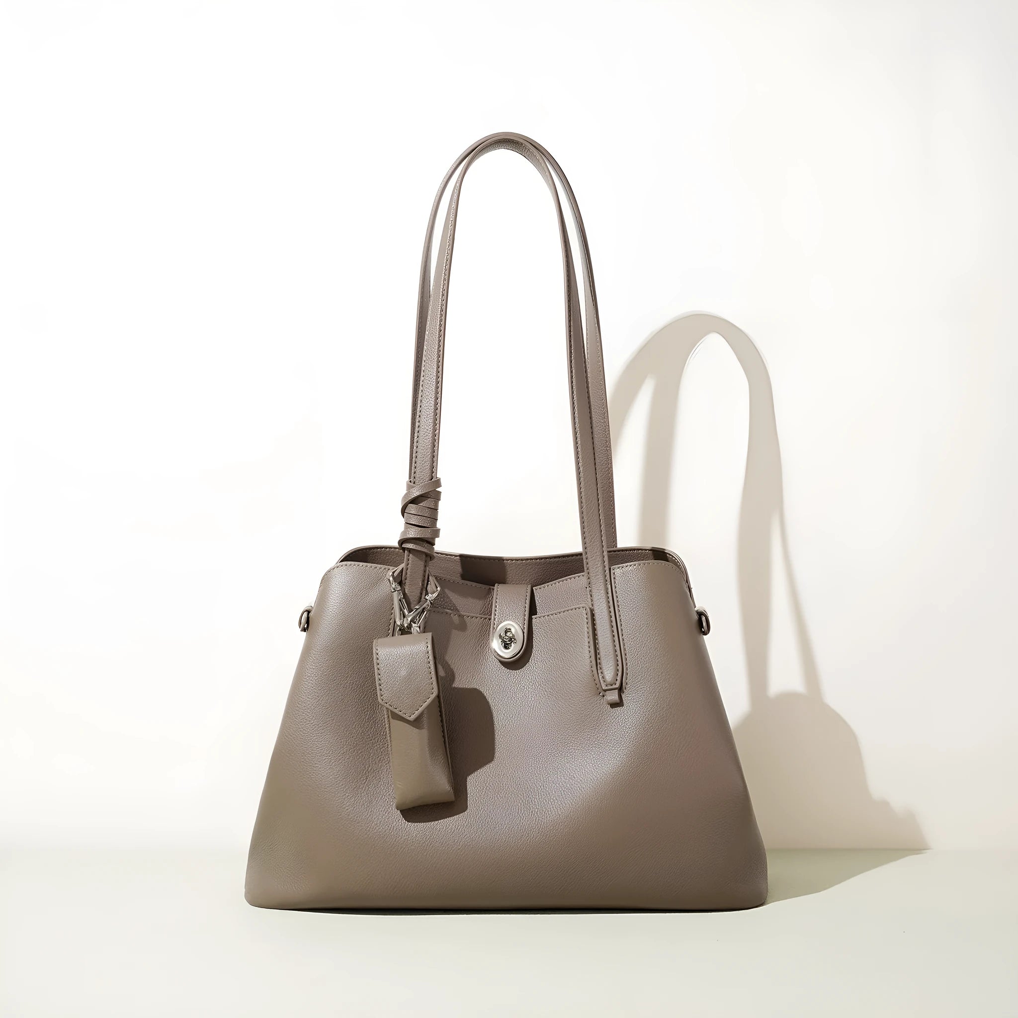 Women's genuine top grain cowhide leather bucket bag, large capacity, black colour, patchwork style with zippered hidden pocket