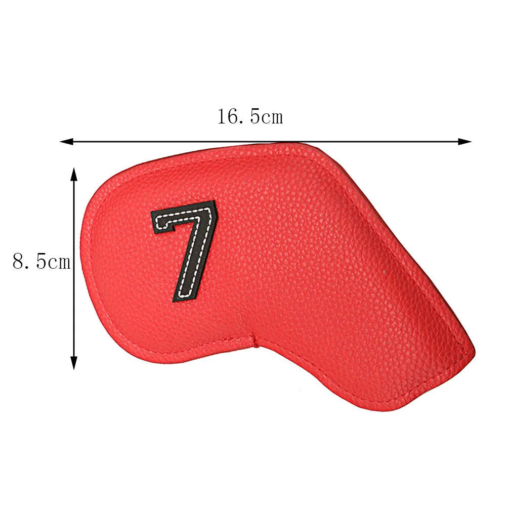 Set of 10 colourful digital print golf club head covers in PU leather for driver, woods, and irons