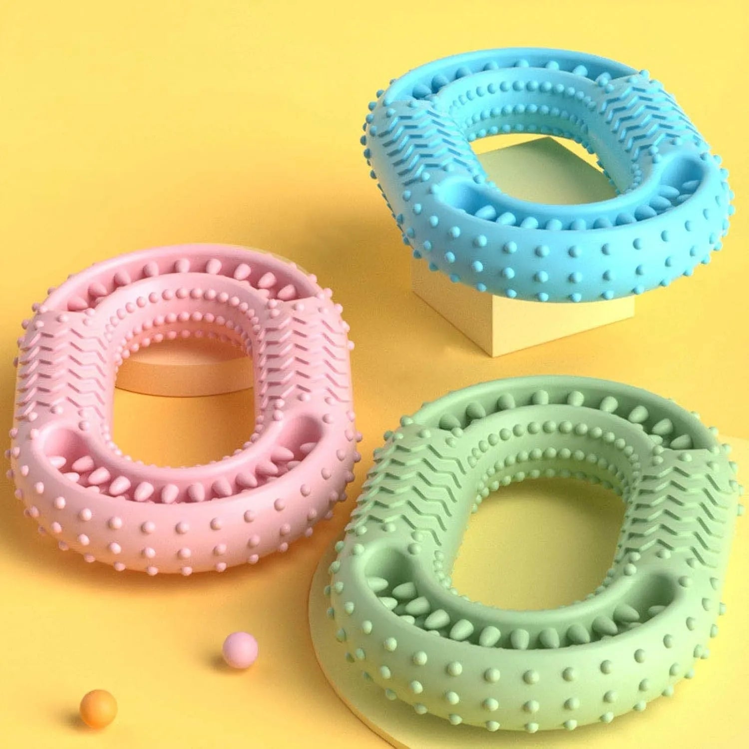 Blue o-ring shaped dog toy for aggressive chewers measuring 12.5 cm
