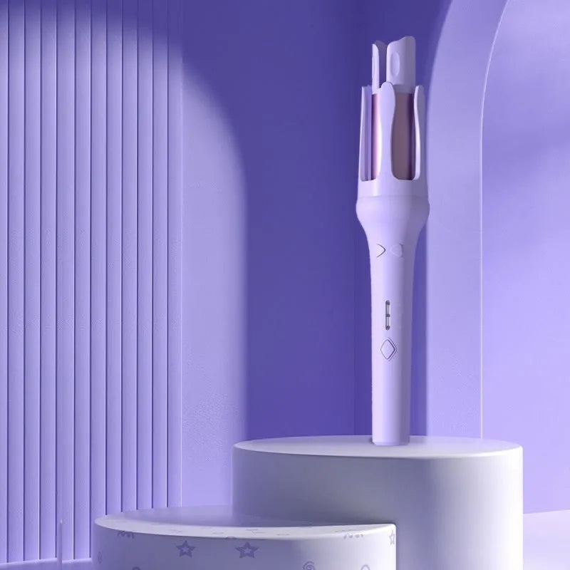Automatic hair curler with 32mm ceramic barrel in white and pink colour with international power adapters