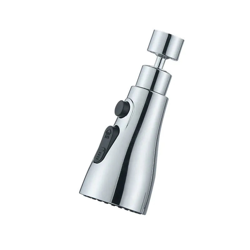 Silver and black kitchen faucet sprayer with three water modes and 360-degree rotation