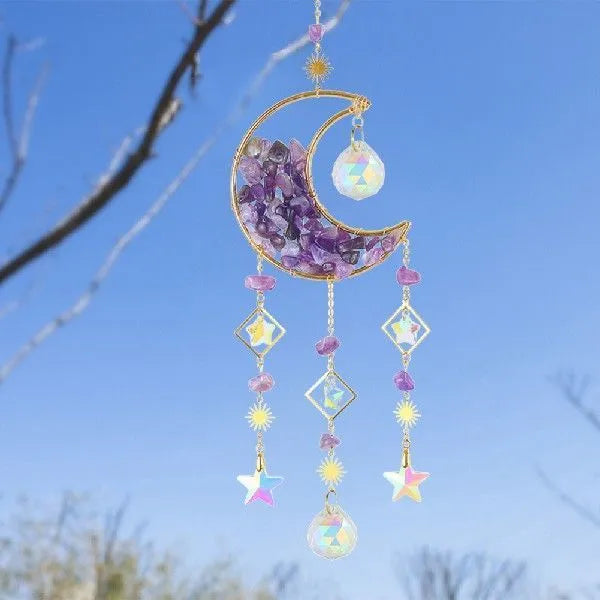 Moon-shaped K9 crystal car pendant with 420mm length hanging chain