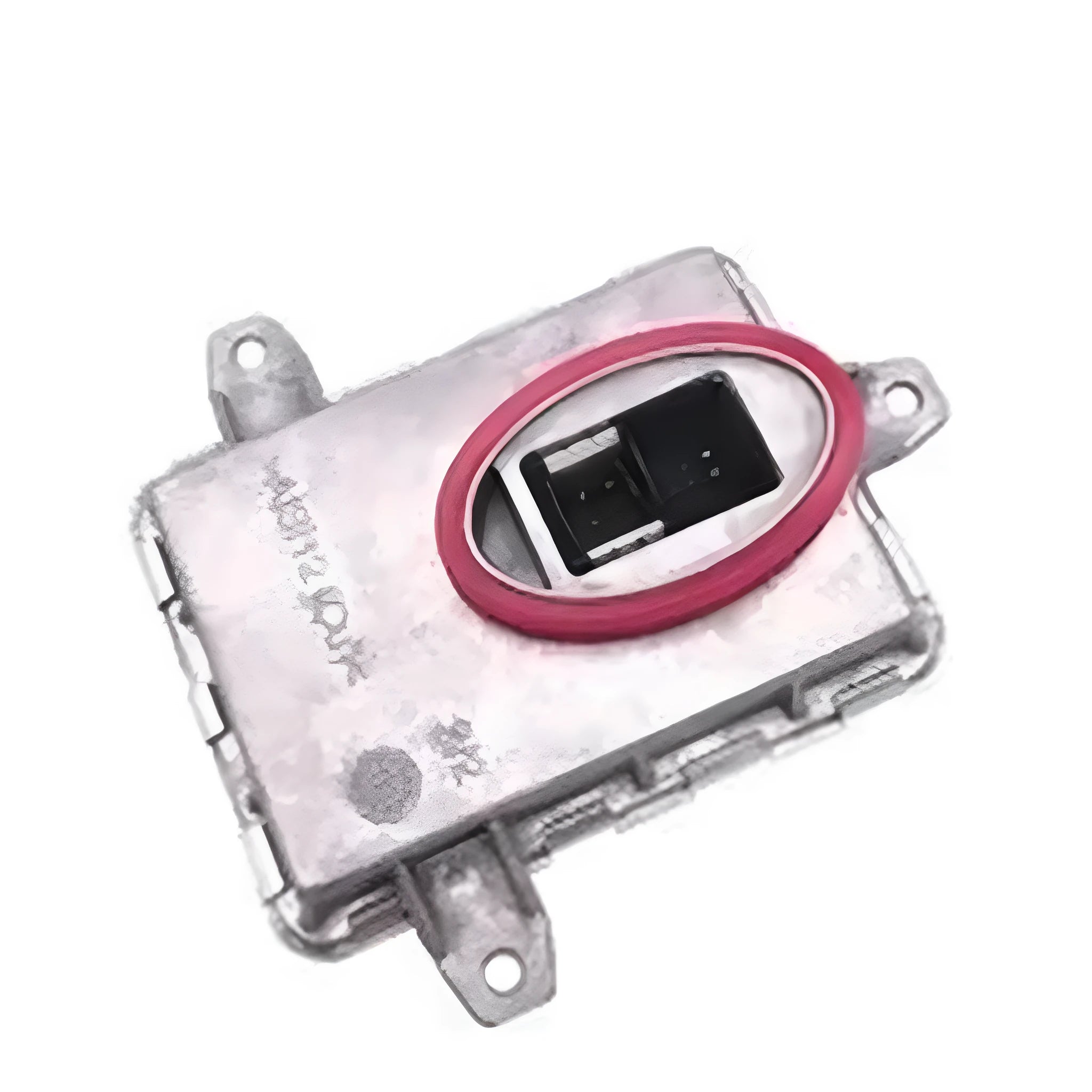 Headlight ballast with metal housing measuring 14 by 11 by 4.5 centimetres