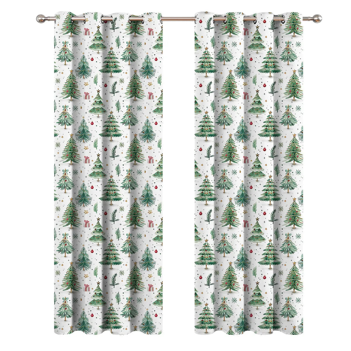 Christmas Forest punching pattern polyester curtain hanging in window with sunshade function