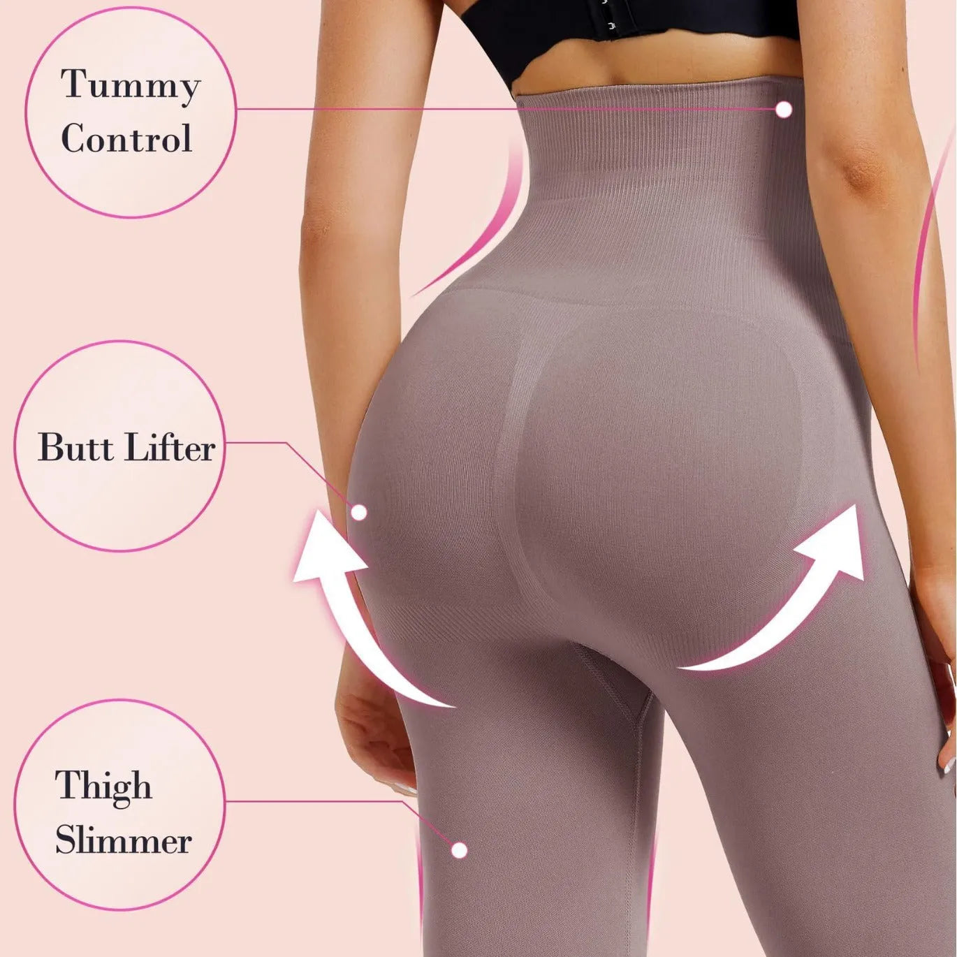High waist cropped nylon tights in black, high elasticity waistband for slimming and belly control