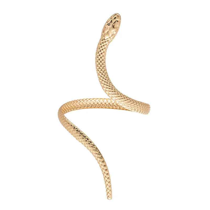 Metal ring and bracelet set with twisted winding snake design in gold or silver colour