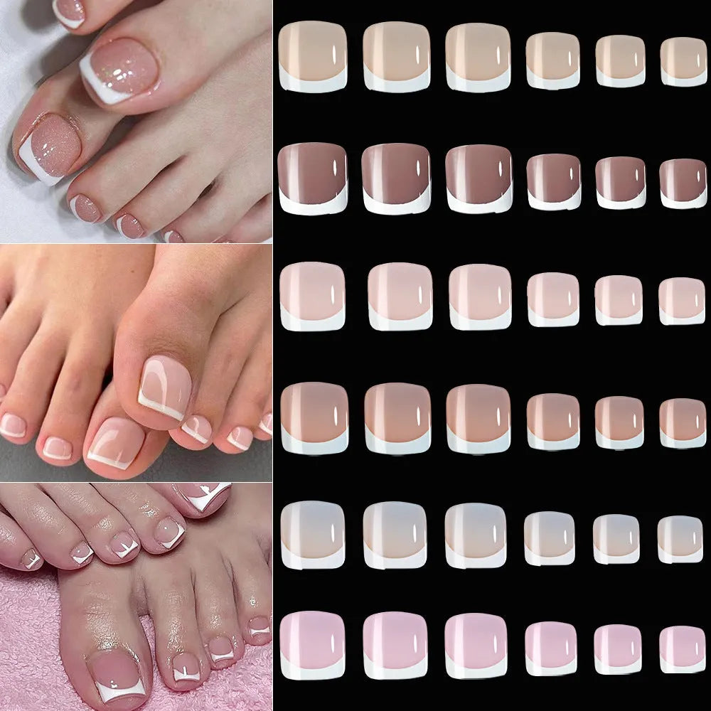 120-piece box of French white tip full square short nude nail appliqués in nine colour shades.