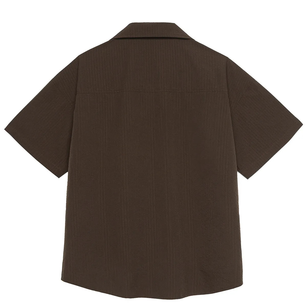 Brown striped waterproof short sleeve shirt with Cuban collar for outdoor camping