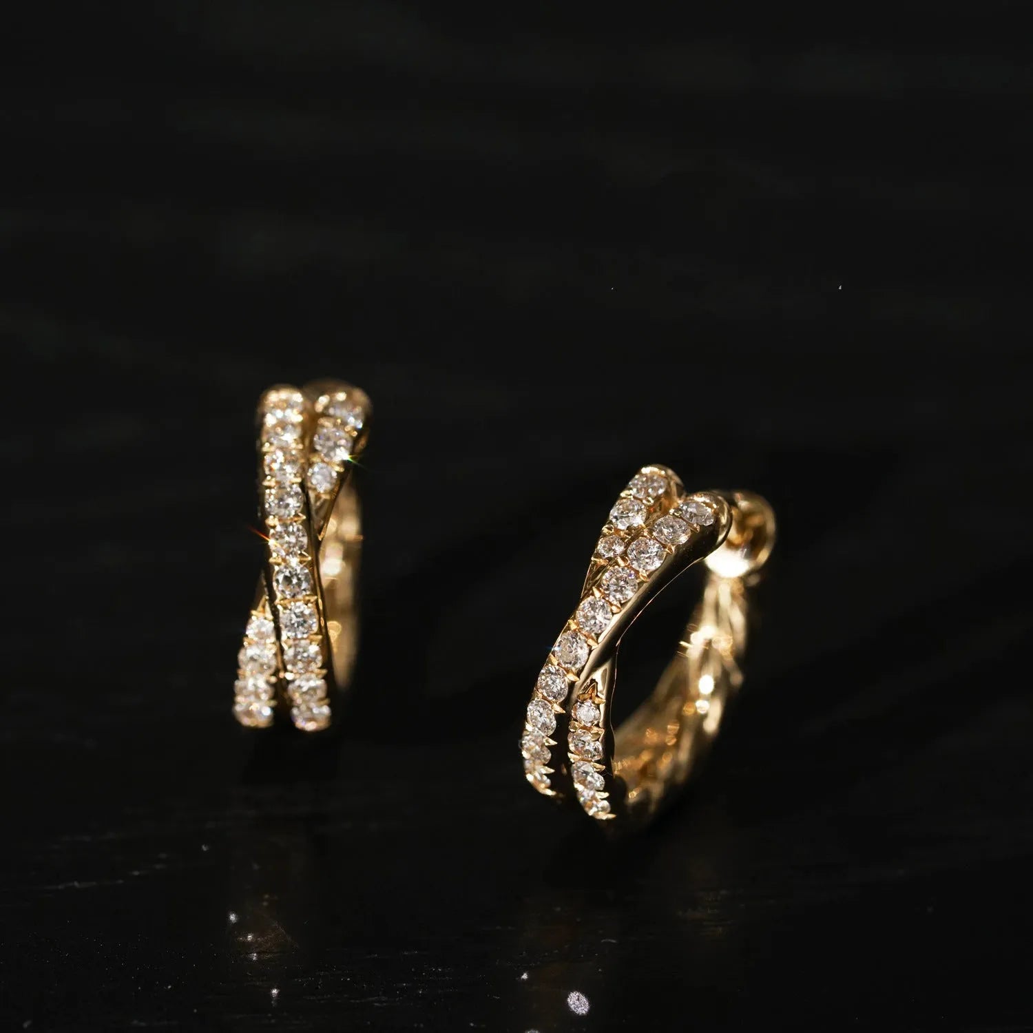 Cross double row twist earrings in 925 silver electroplated 18K gold with 5A zircon, 9mm inner diameter, 12mm outer diameter