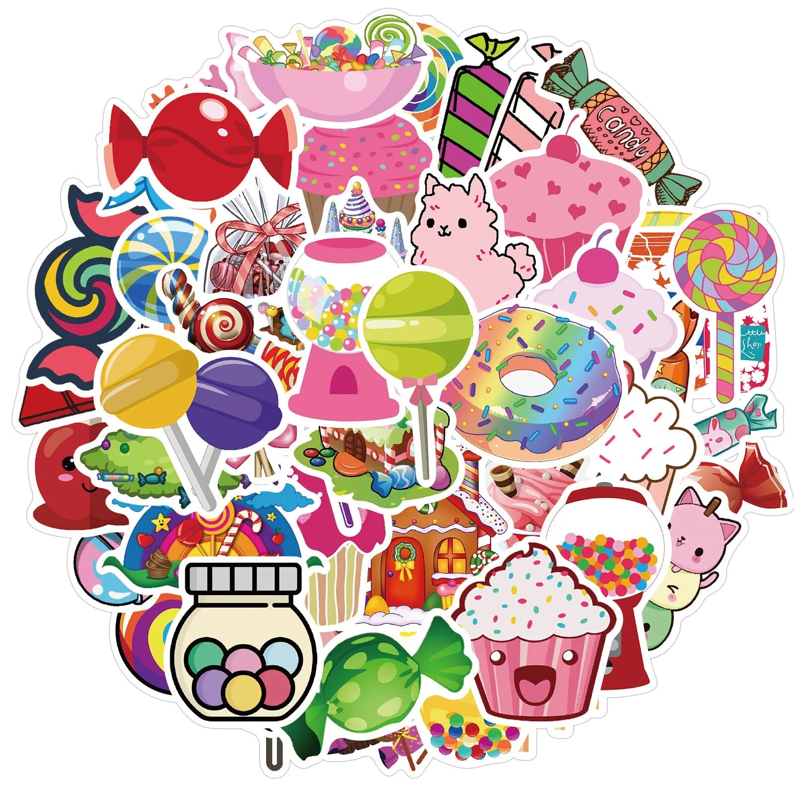 50 colourful candy graffiti stickers with cartoon patterns in 4-6cm sizes