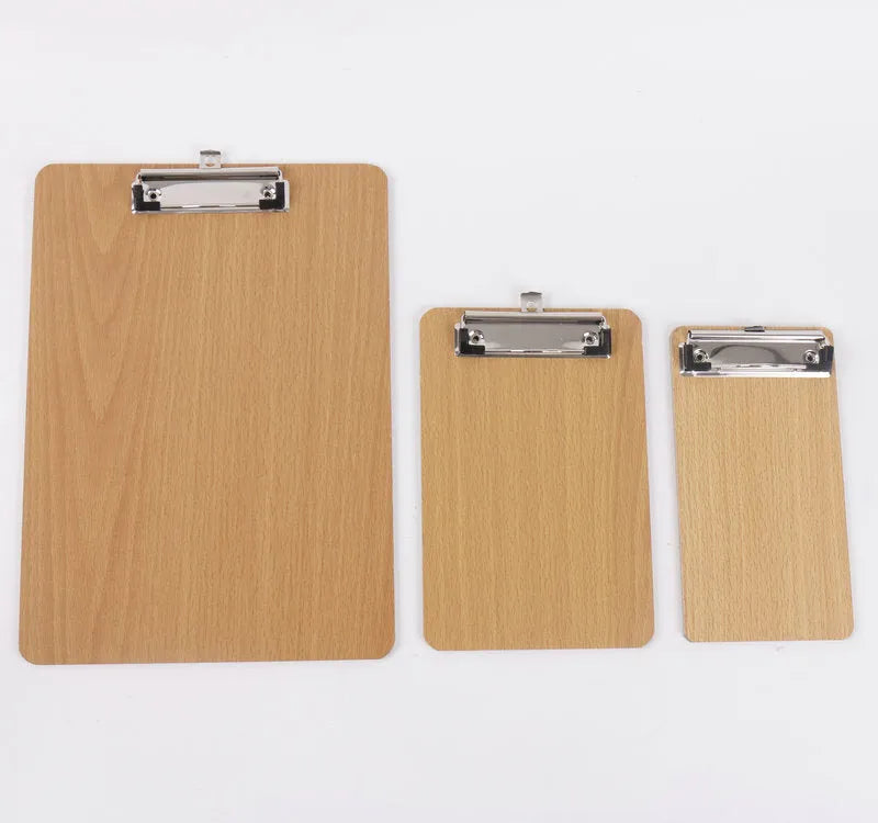 A4 hard wooden clipboard with metal clip and hanging hole, 22.5 by 31.5 cm, natural wood colour