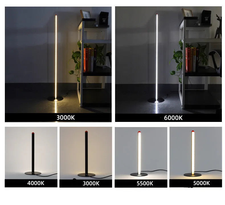 Vertical aluminium alloy floor lamp in modern simple style, shown in three available heights.