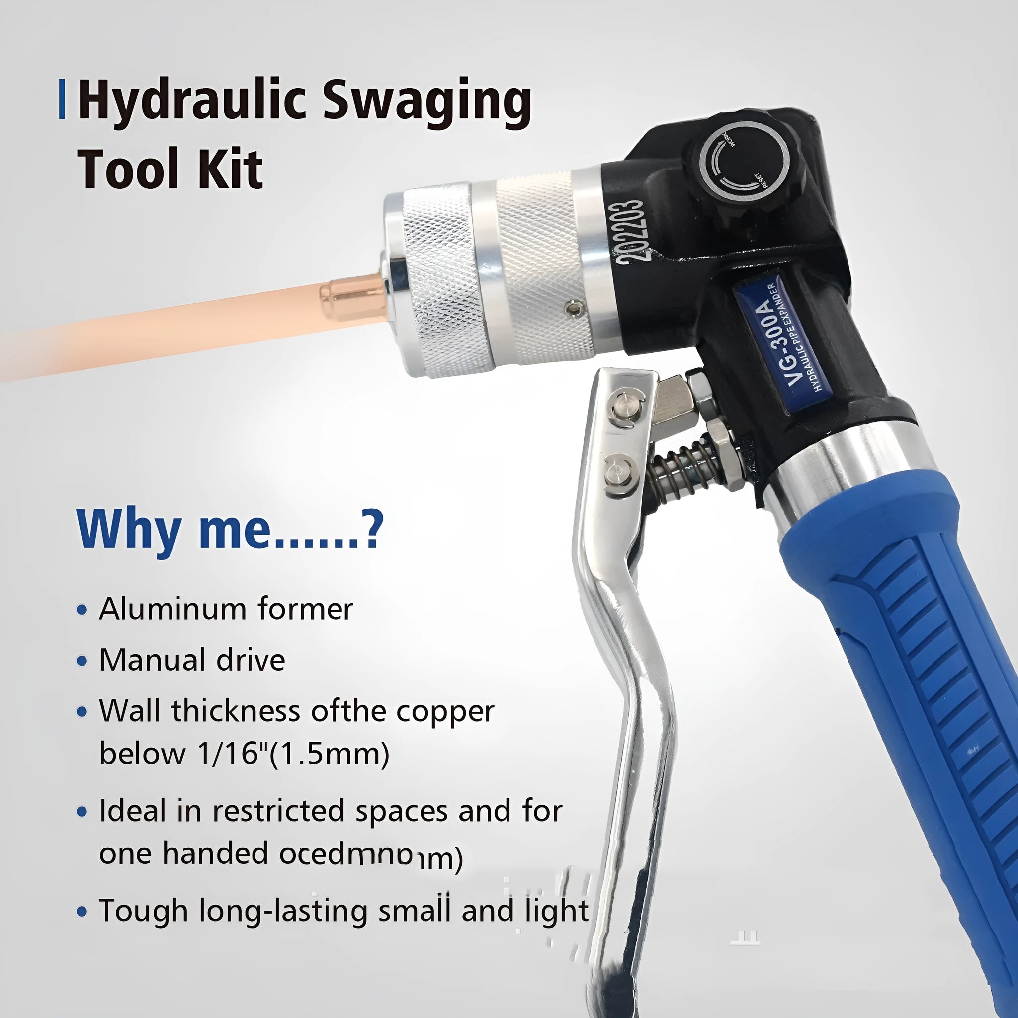VG-300 style hydraulic tube expander tool for refrigeration maintenance with high-strength alloy steel construction