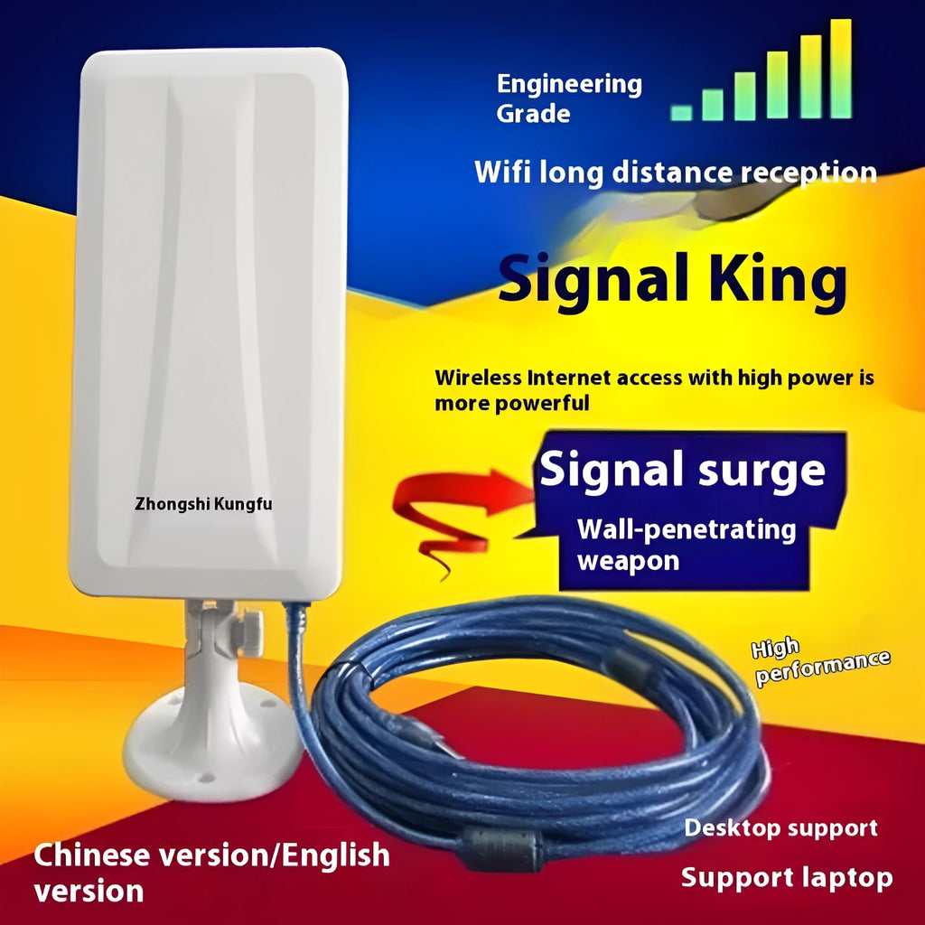 White USB wireless network card with high power 10 metre range for desktop and laptop computers