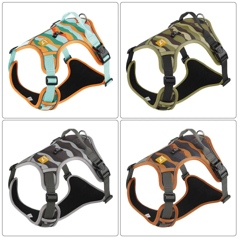 Orange reflective dog harness with double-ended lead for medium breed control during walks