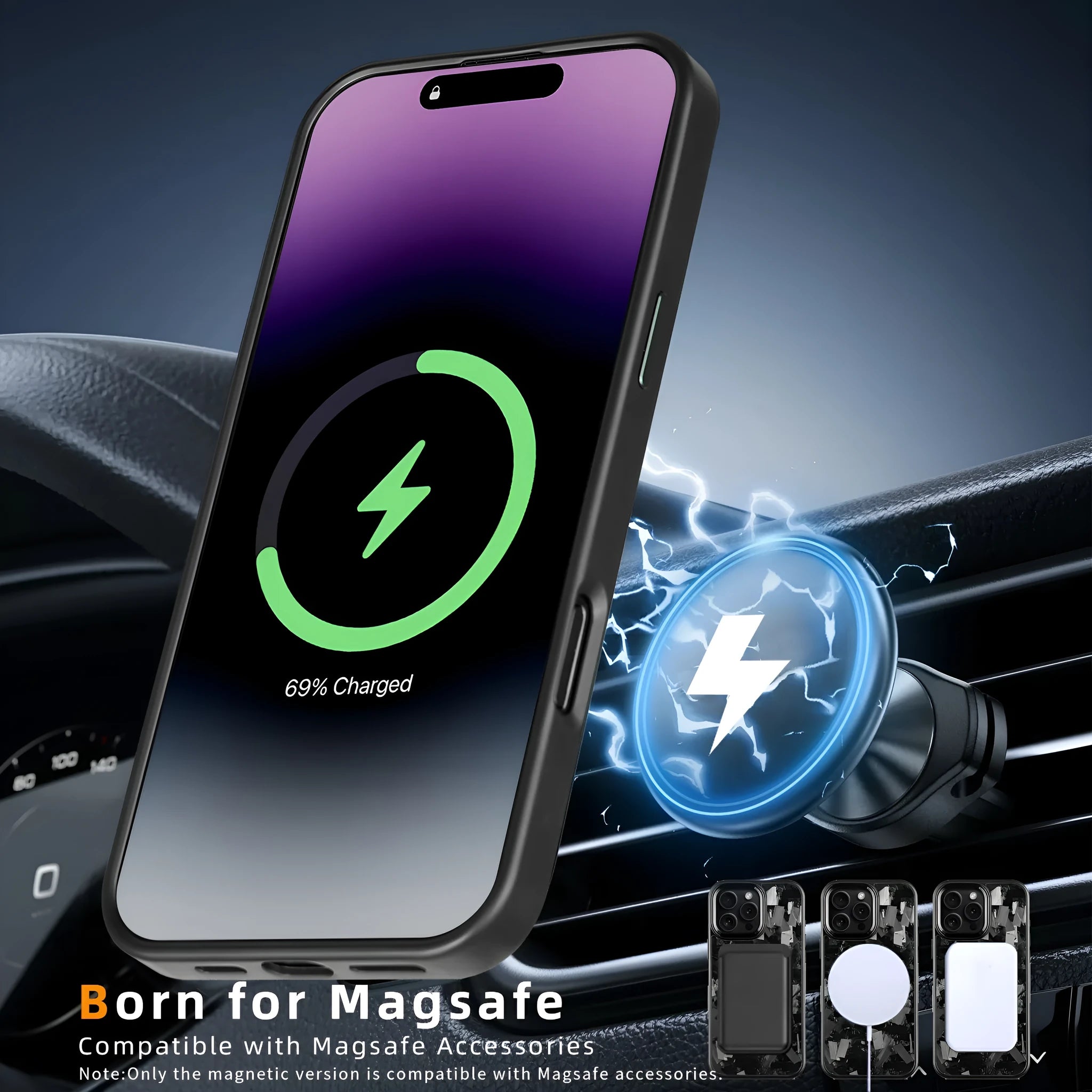 Forged pattern metal frame mobile phone protective case with carbon fibre construction in black frame blue gold colour with magnetic closure