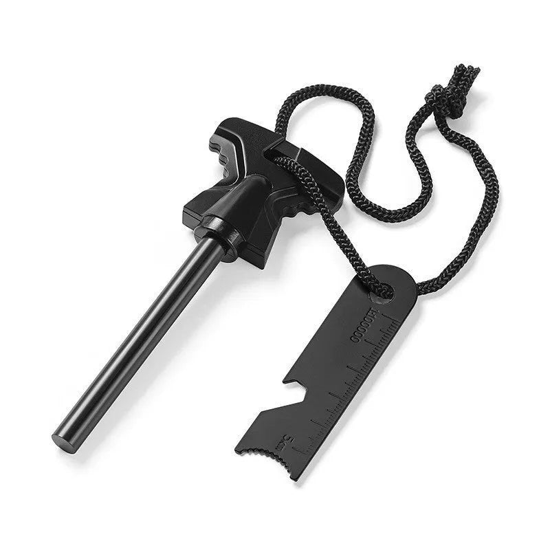 Butterfly-shaped ferro rod firestone with stainless steel doctor blade bottle opener