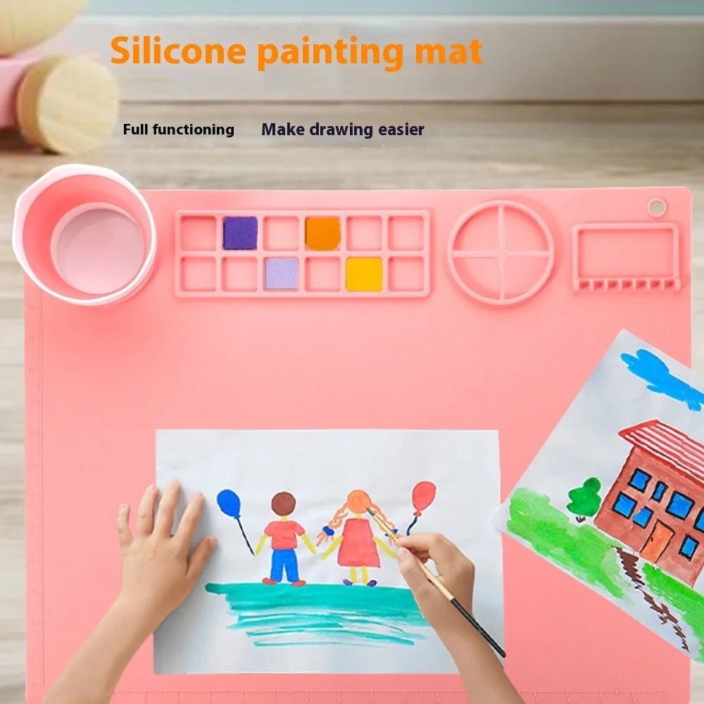 Green silicone painting mat measuring 50x40cm with non-slip graffiti drawing board for watercolour and oil painting