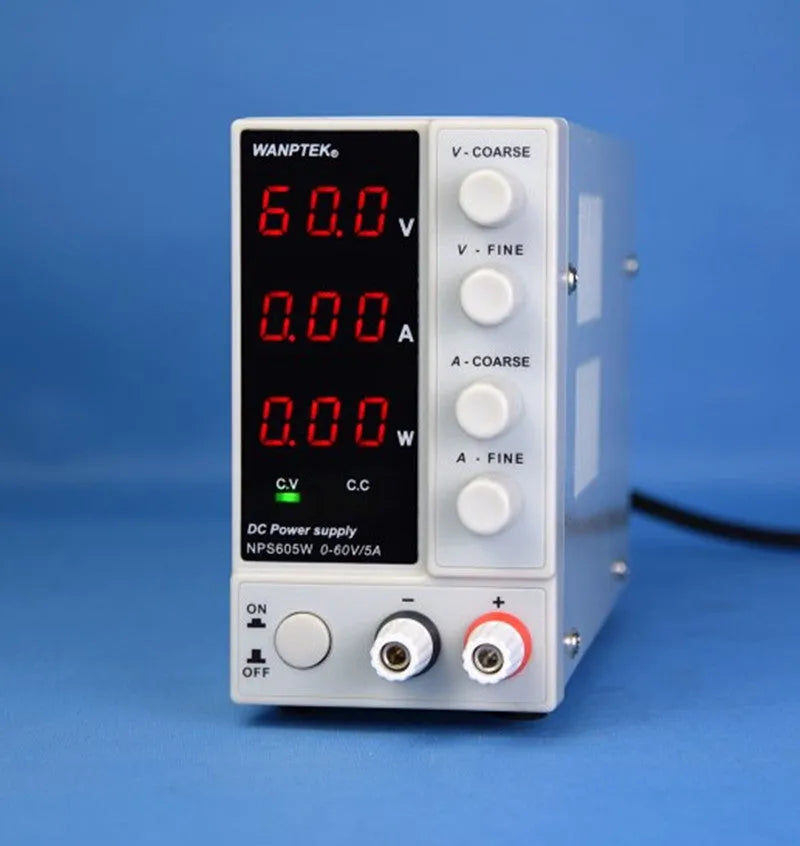 White adjustable DC power supply unit for mobile phone and notebook repair with voltage and current controls