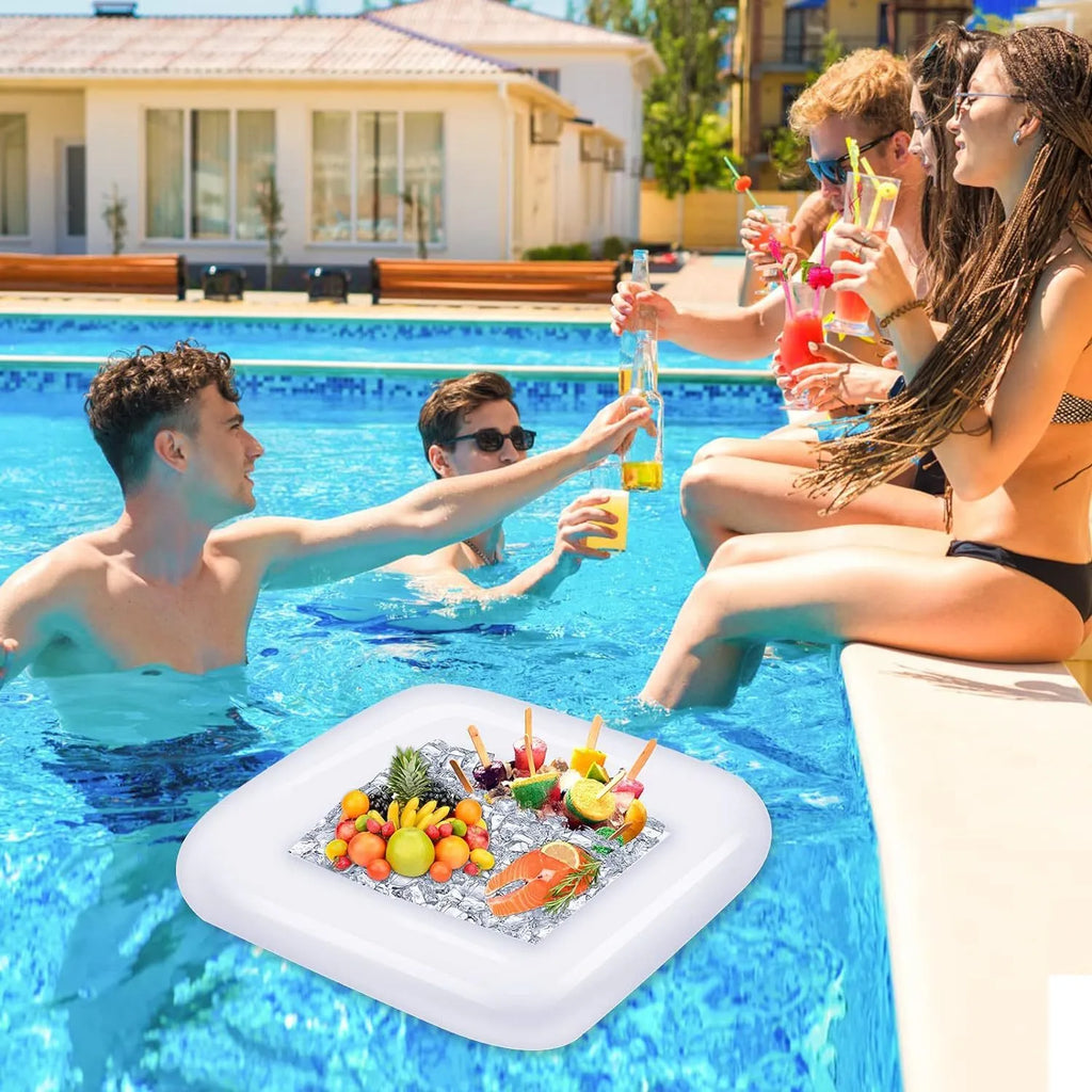 PVC inflatable ice bar with cup holders and yellow ice bucket for outdoor parties