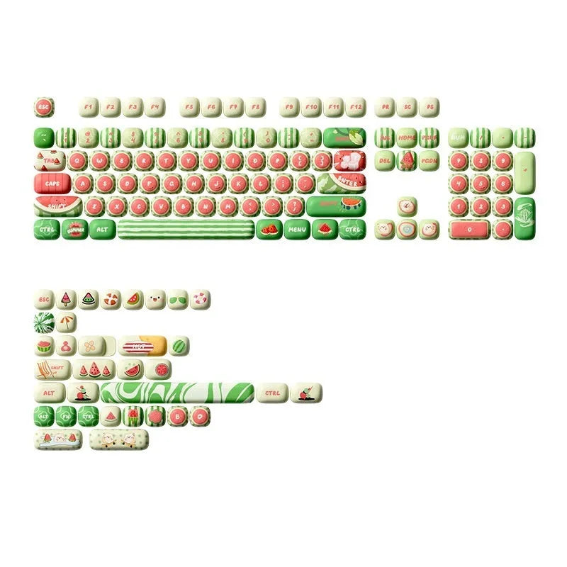 138-piece watermelon theme PBT keycaps with five-sided sublimation printing for mechanical keyboards