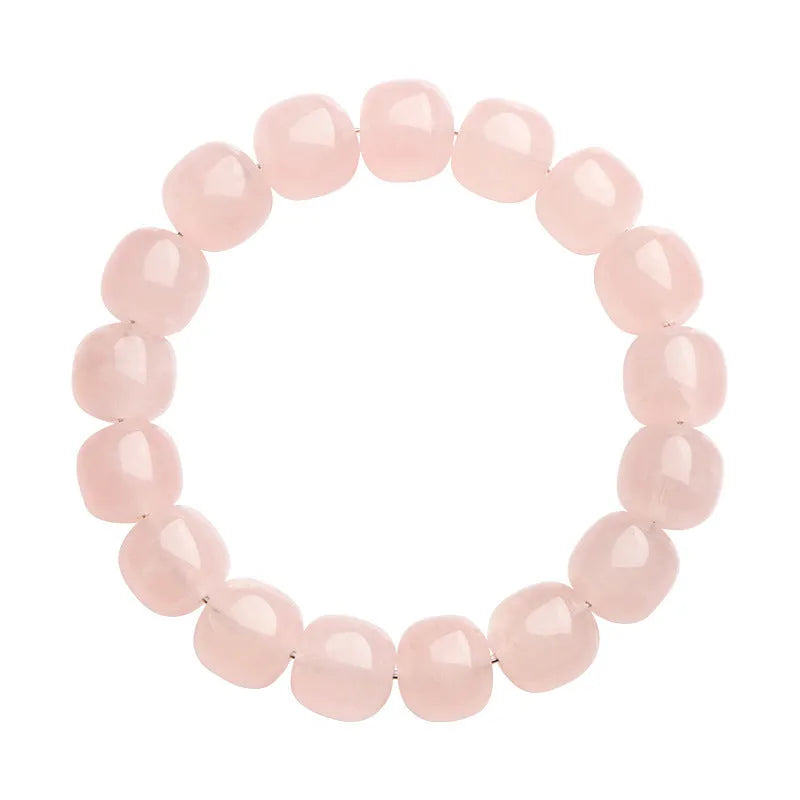 Pink crystal and bamboo bracelet with 11-12mm barrel beads and geometric design