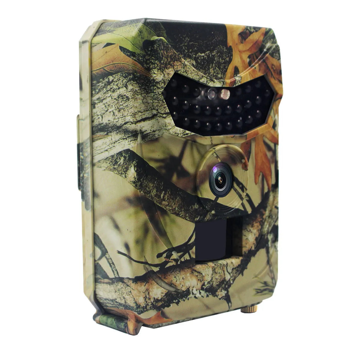 Yellow-brown plastic 16MP hunting game camera with infrared LEDs for night vision