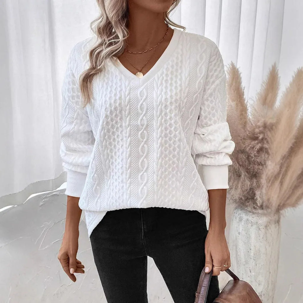 Milky white casual loose fit long sleeve t-shirt with three-dimensional pattern design