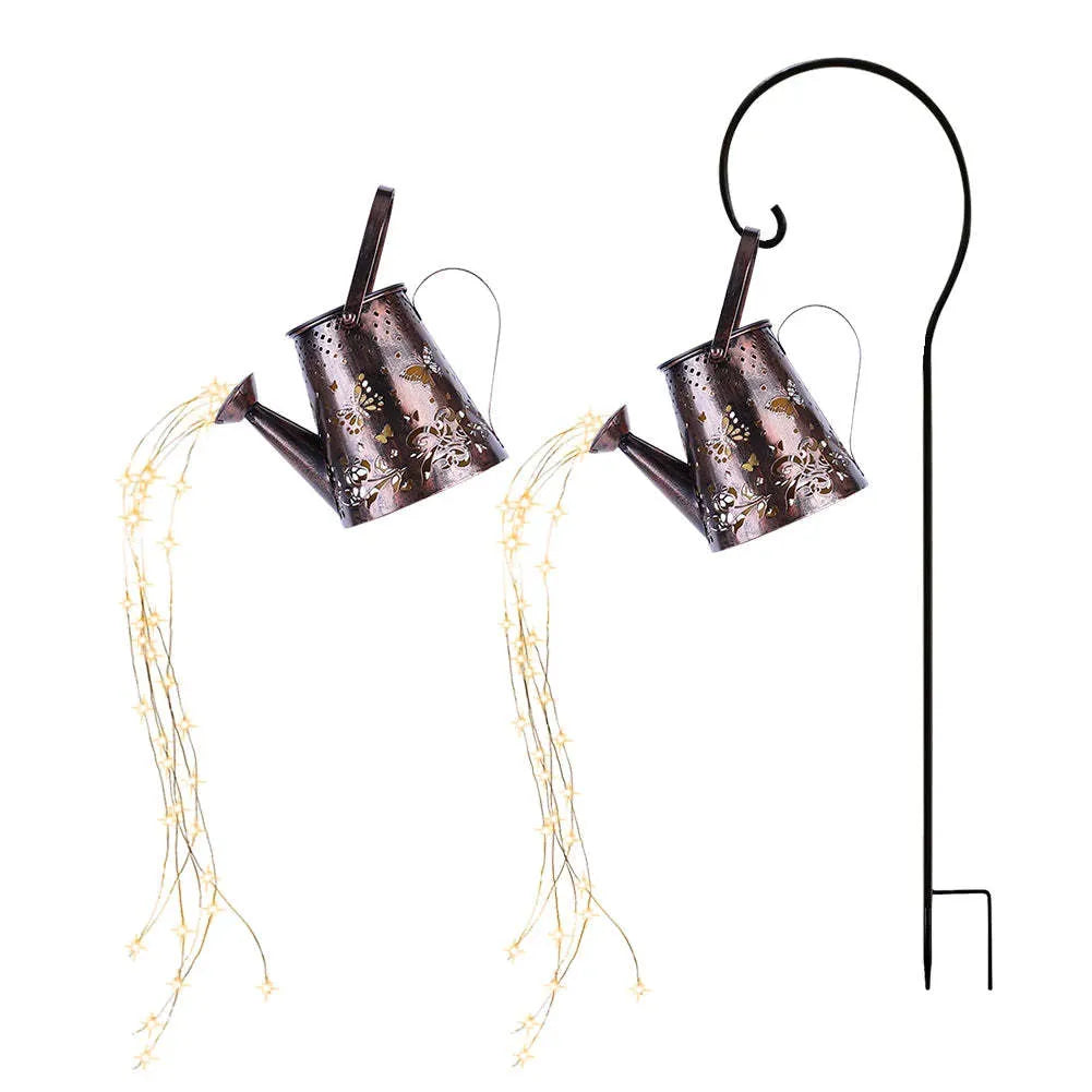 Solar garden lamp with tapered butterfly pattern in iron construction, warm white LED light