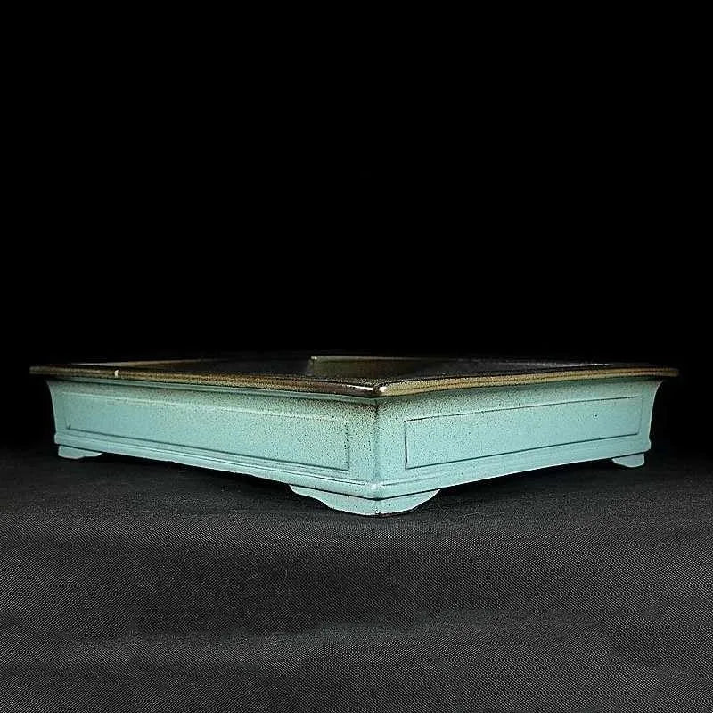 Handmade green crackled glaze ceramic bonsai flower pot with purple sand clay construction