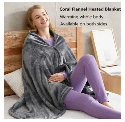 Dark grey USB heated blanket shawl made of coral fleece with controller, 150x85cm
