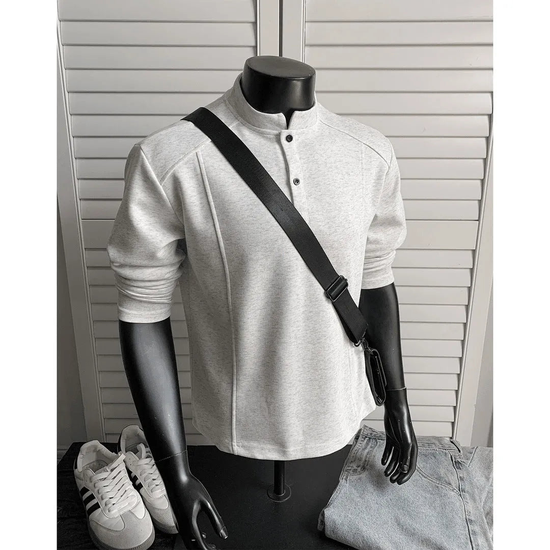 Men's asymmetric patchwork collar polo shirt in Chinese cotton available in multiple sizes and colours