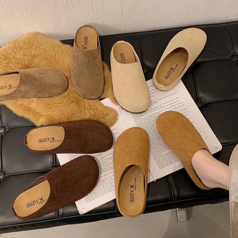 Korean style outdoor slippers with square toe holder in microfiber with PU sole