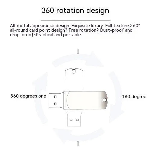 Small white metal USB flash drive with a swivelling silver cap showing connector.