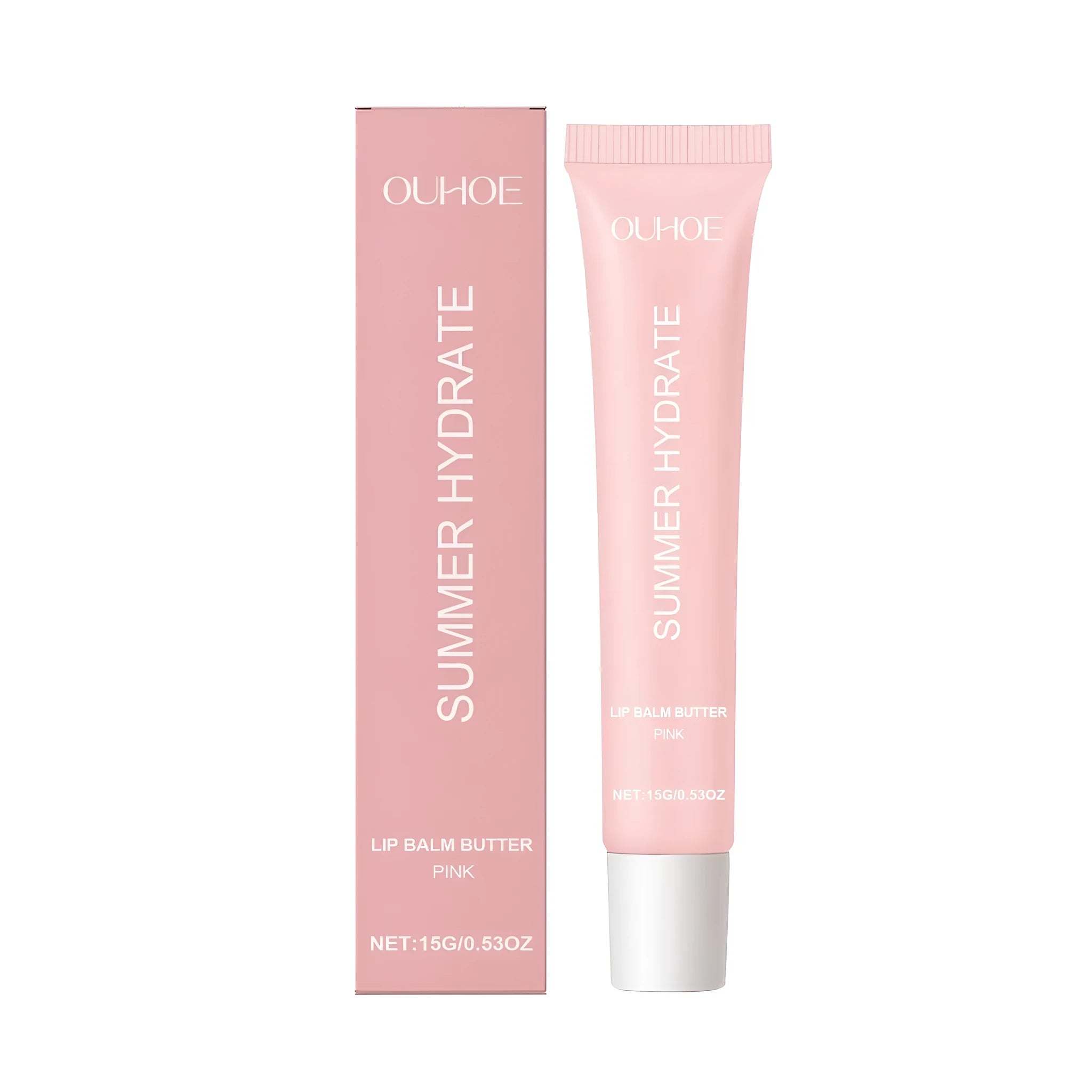 Pink lip balm stick with shea butter and natural oils