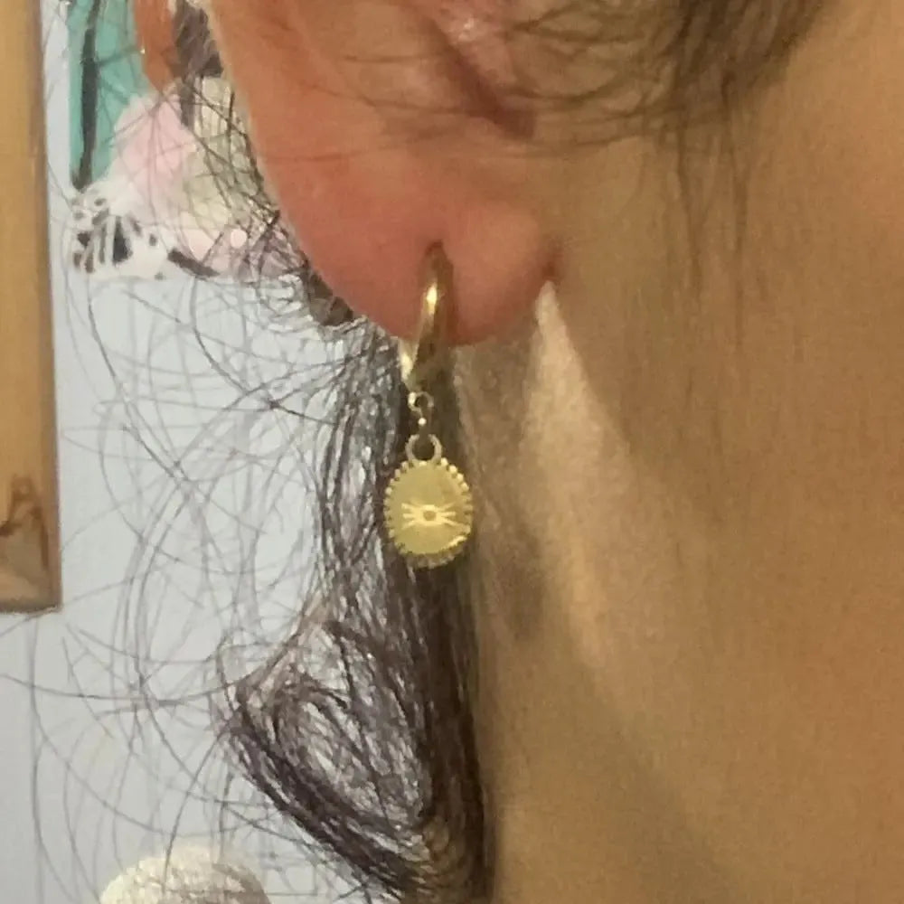 Geometric stainless steel earrings with elliptical design and ear button backs in colour XY-EH005