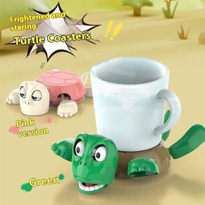 Turtle-shaped ABS plastic coaster in light green, dark green, wheat starch, and yellow colour options