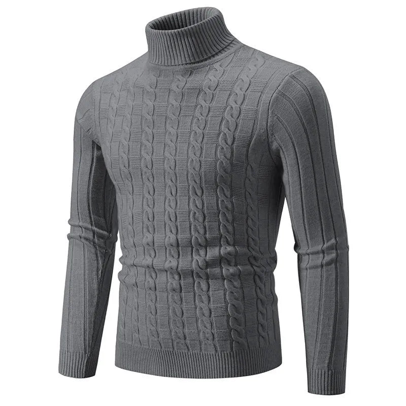 Men's slim fit chenille turtleneck pullover sweater in milky white colour showing front view