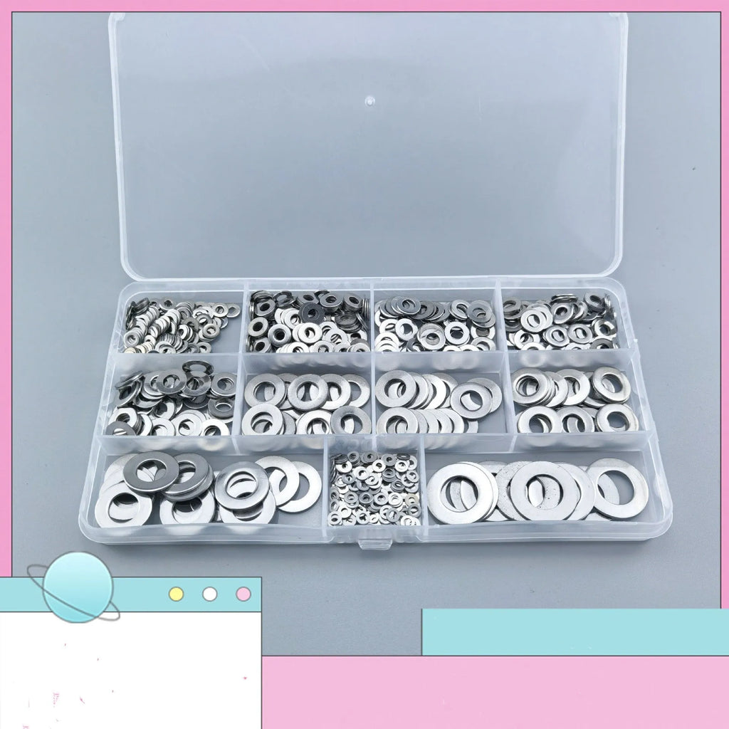 800 piece 304 stainless steel flat washer assortment kit with M2 to M12 sizes