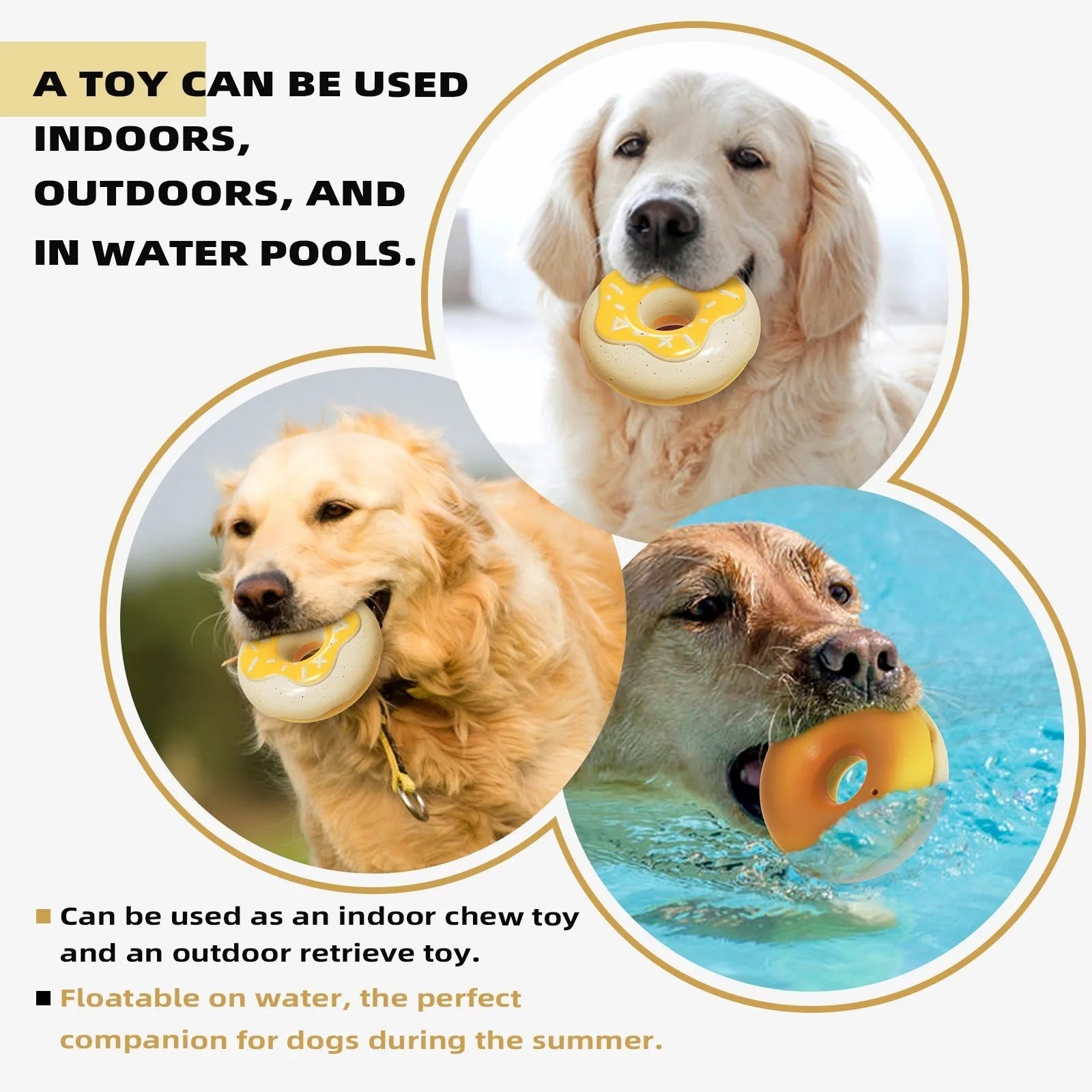 TPR donut-shaped dog toy for molar cleaning with sound feature in three colour options