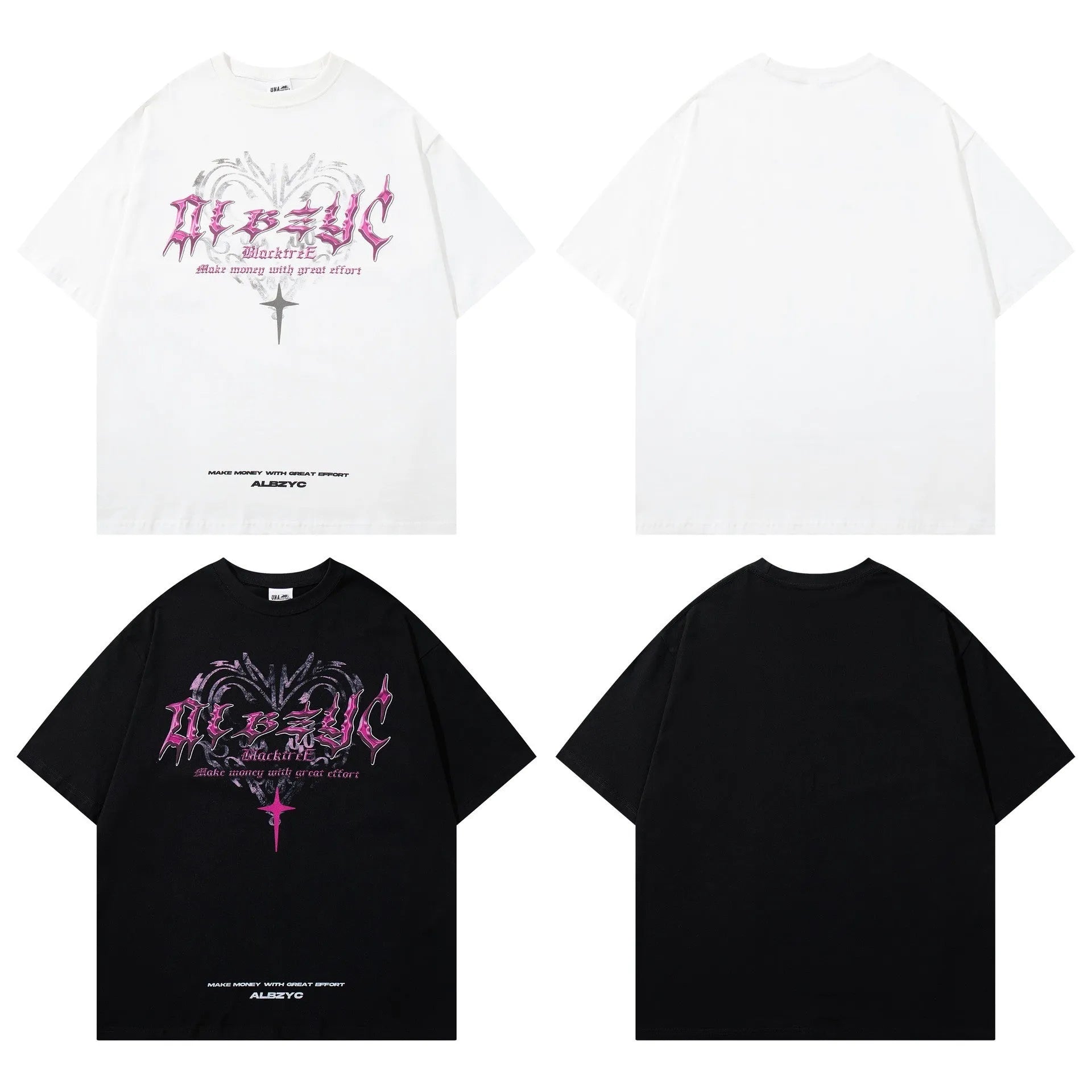 Men's retro printed cotton t-shirt with round neck and short sleeves in white or black