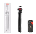 Black octopus leg mobile phone tripod with adjustable height and included phone clip